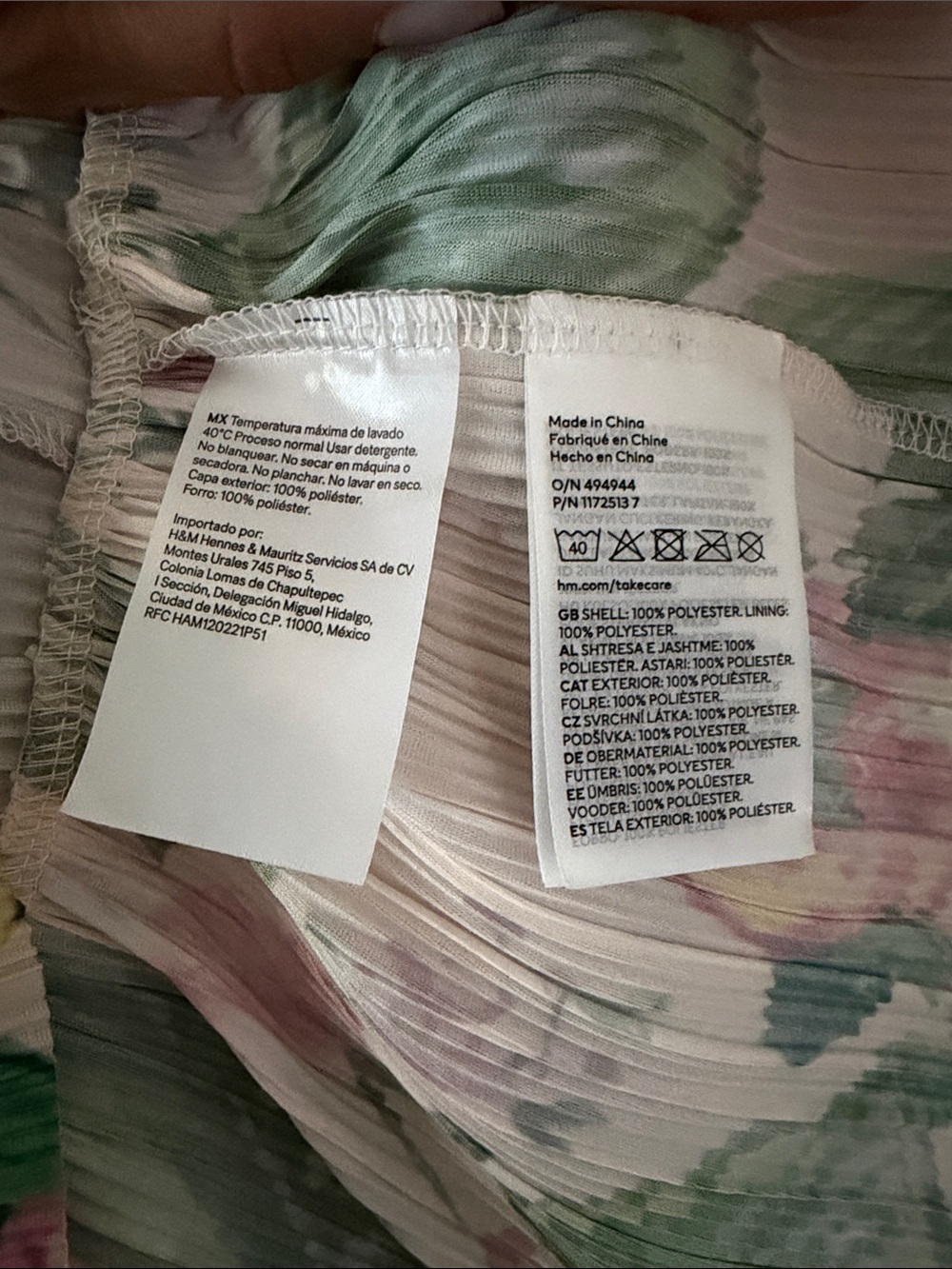 H&M Pleated Floral V-Neck Babydoll Dress - Pink & Green - Picture 3 of 3